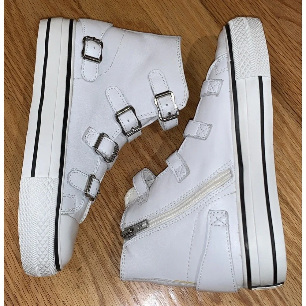 ASH Women's Leather High Top Sneakers Multi-Buckle Side Zip White Sz EU 35 US 5 - Picture 4 of 8